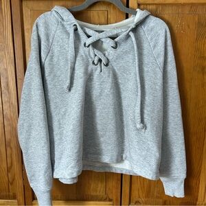 Aerie Heather Gray Lace-Up Sweatshirt
